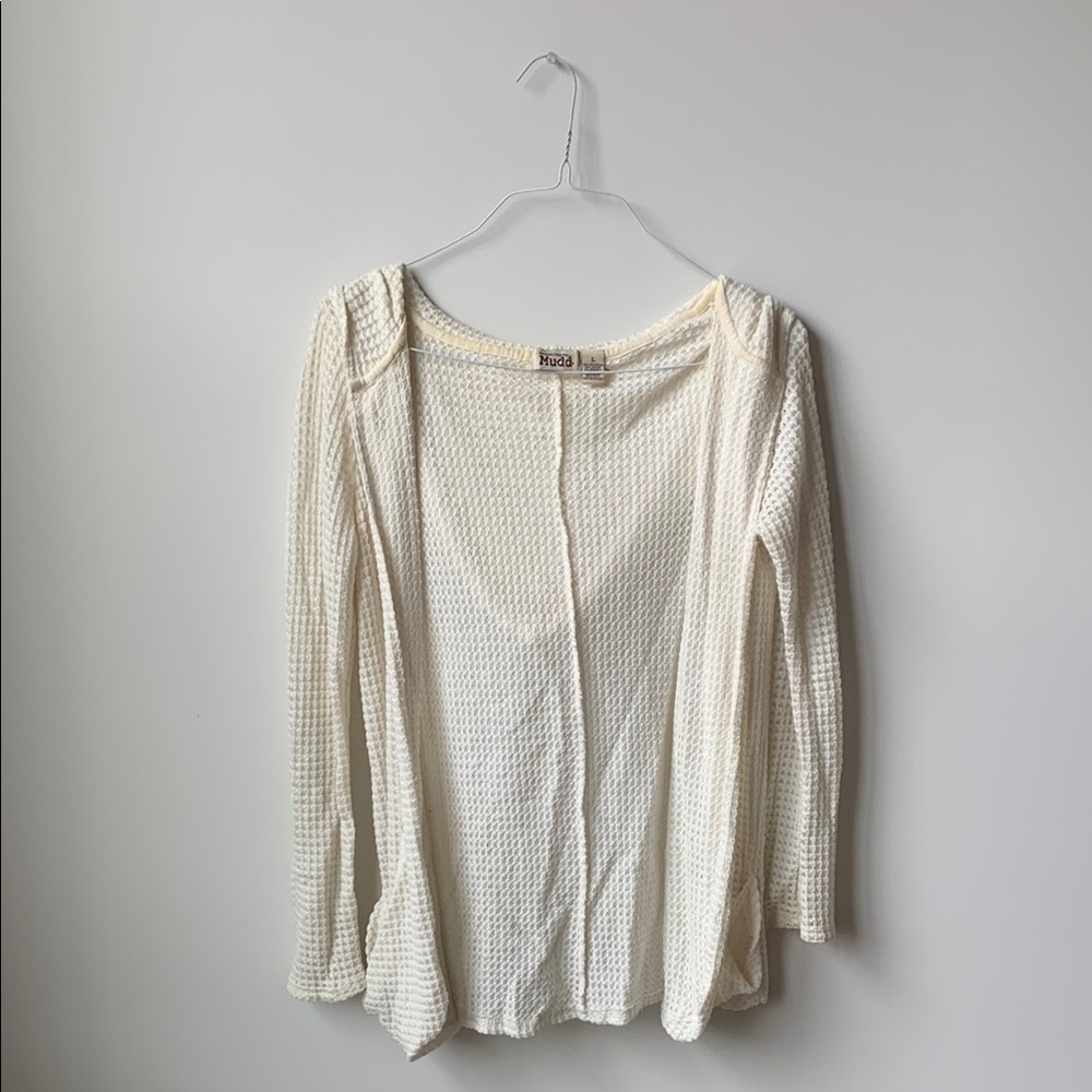 Mudd Loose Knit Cream Color Sweater with pockets and hood - Large